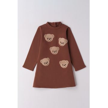 Rochie dreapta cu broderie - Maro