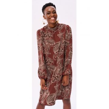 Rochie dreapta cu guler scurt si motive florale