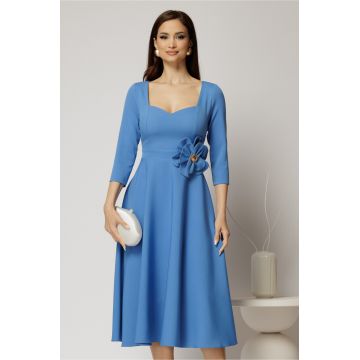 Rochie DY Fashion albastra de ocazie cu decolteu inima si detaliu pe talie