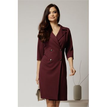 Rochie DY Fashion bordo inchis tip sacou si croi drept