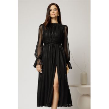 Rochie DY Fashion de ocazie neagra din tull cu guler incretit