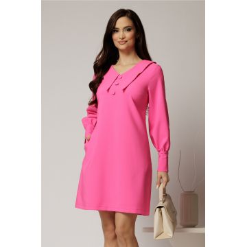 Rochie DY Fashion fucsia scurta cu croi cambrat si guler in colturi