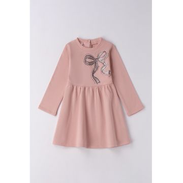 Rochie evazata cu maneci lungi - Roz pal