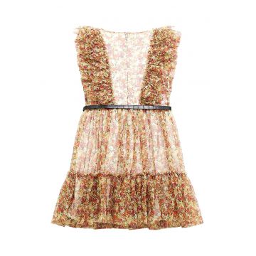 Rochie evazata cu model floral - Multicolor