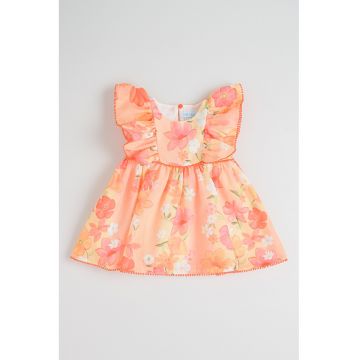 Rochie evazata cu model floral - Portocaliu pastel/Roz