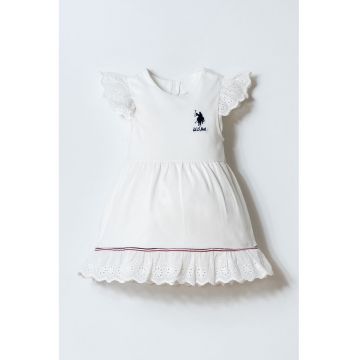 Rochie evazata din amestec de bumbac cu logo - Alb