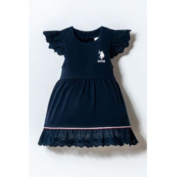 Rochie evazata din amestec de bumbac cu logo - Albastru ultramarin