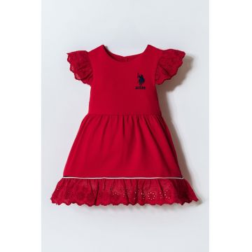 Rochie evazata din amestec de bumbac cu logo - Rosu inchis