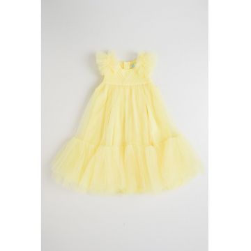 Rochie evazata din tul - Galben