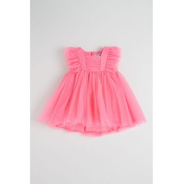 Rochie evazata din tul - Roz aprins