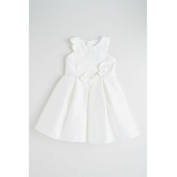 Rochie evazata fara maneci cu aplicatie cu funda - Alb