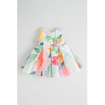 Rochie fara maneci cu imprimeu floral - Fucsia/Verde menta