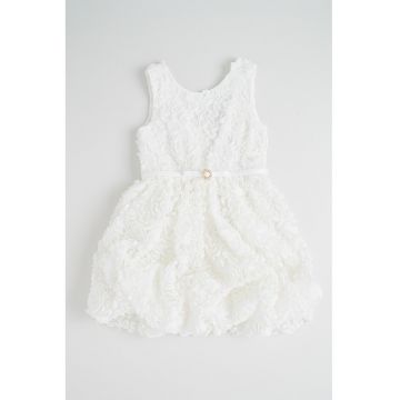 Rochie fara maneci cu model floral in relief - Alb