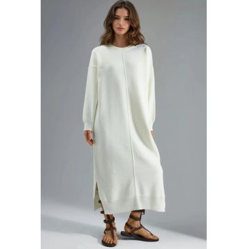 Rochie lunga tricotata  nervuri texturate - alb - tricot -