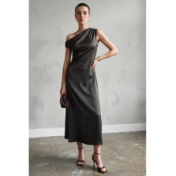 Rochie Maxi Asimetrica  Gri - Satin