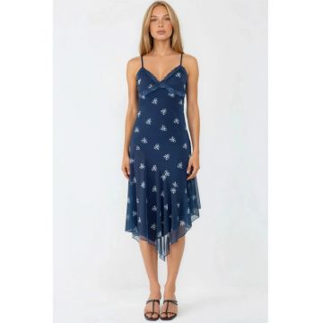 Rochie Maxi Bodycon Imprimeu -  Albastru marin - Dantela - Jerseu