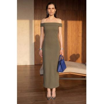 Rochie Maxi -  bodycon - kaki - poliester-viscoza