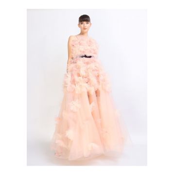 Rochie maxi cu aplicatii cu floare din tul Juliette - Roz pudrat