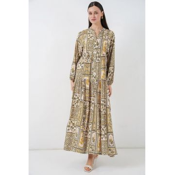 Rochie maxi  cu imprimeu - galben - textil
