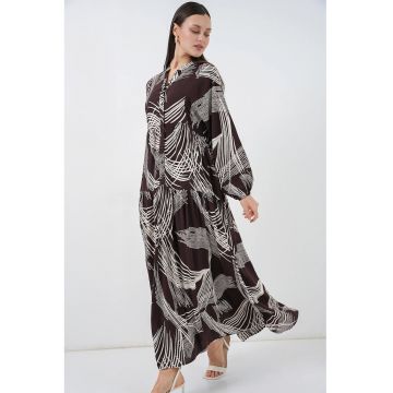 Rochie maxi  cu imprimeu - maro - textil