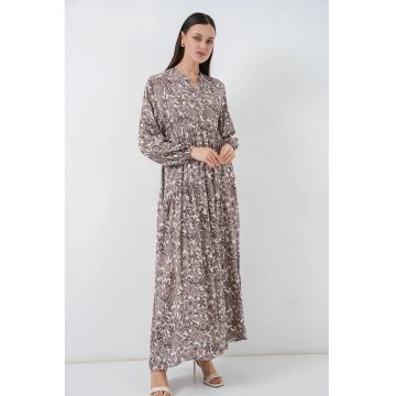 Rochie maxi -  cu imprimeu - maro - textil