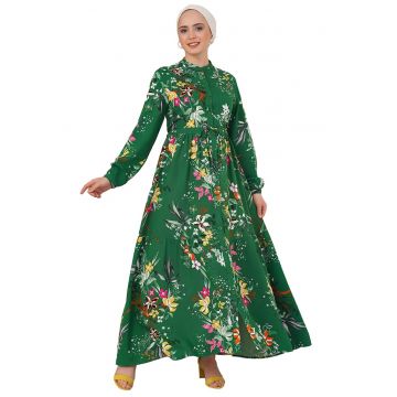 Rochie maxi dama -  multicolor - viscoza - cu imprimeu si inchidere cu nasturi