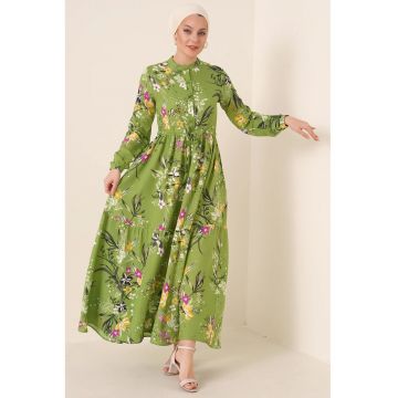 Rochie Maxi dama -  multicolor - viscoza - cu model si inchidere cu nasturi