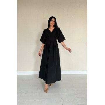 Rochie Maxi  decolteu in V - neagra - bumbac-poliester-elastan