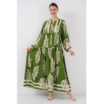 Rochie maxi  decolteu in V - verde - textil