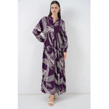 Rochie Maxi -  Decolteu in V - Violet - Textil