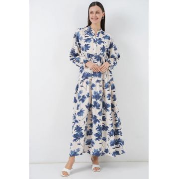 Rochie maxi -  florala - albastru - textil