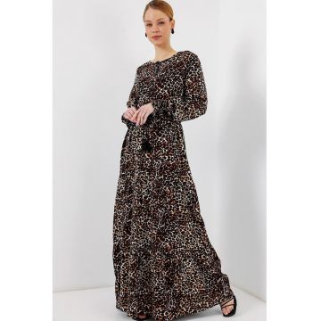 Rochie Maxi Florala dama -  Guler Rotund - Inchidere cu Nasturi - Multicolor - Viscoza