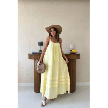 Rochie Maxi -  Galben - Bumbac-Poliester-Elastan