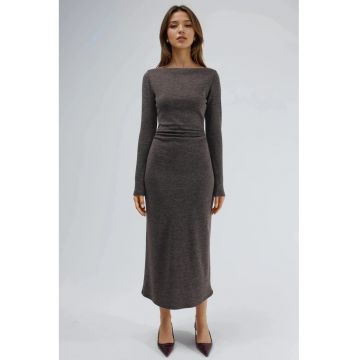 Rochie maxi -  guler barcuta - maneci lungi - maro moca inchis - jerseu