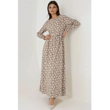 Rochie maxi -  imprimeu floral - bej - jerseu