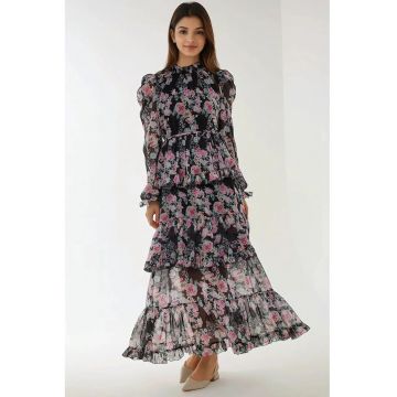 Rochie maxi -  imprimeu floral - multicolor - textil