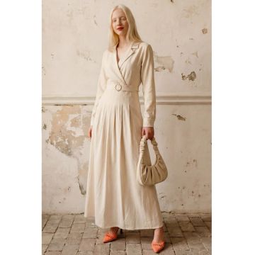 Rochie maxi -  maneci lungi - natural - in