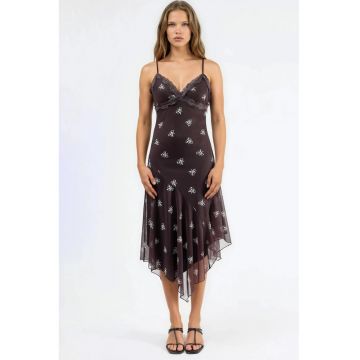 Rochie Maxi -  Mulata cu Decolteu in V - Maro - Jerseu