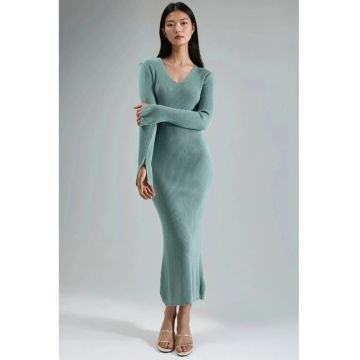 Rochie maxi -  tricotata - verde menta - 100% acrilic -