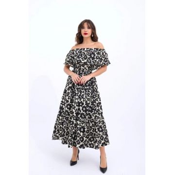 Rochie midi  alb/negru - bumbac