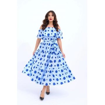 Rochie midi  albastru - bumbac