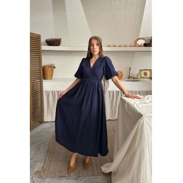 Rochie Midi  Albastru Marin - bumbac - cordon