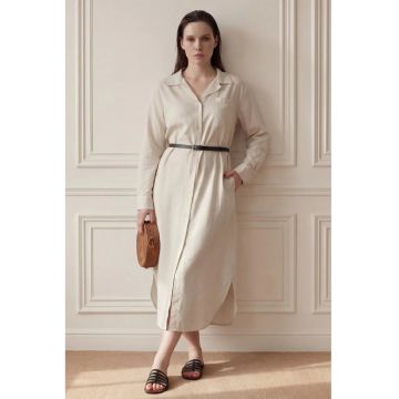 Rochie Midi -  amestec de in - inchidere cu nasturi - bej