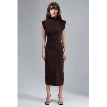 Rochie Midi  Croiala Slim Fit - Culoare Maro - Jerseu