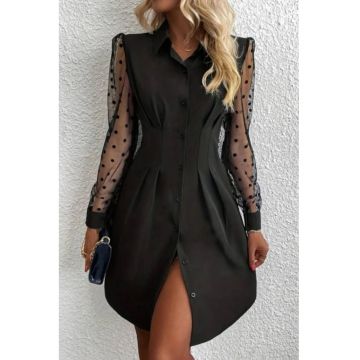 Rochie Midi -  cu buline - negru - bumbac/poliester/elastan