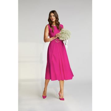 Rochie midi cu croiala in A si curea Vienna - Fucsia