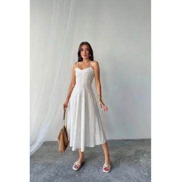 Rochie midi  cu decolteu inima - alb - bumbac - poliester - elastan