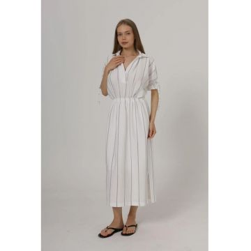 Rochie midi  cu dungi - alb - bumbac