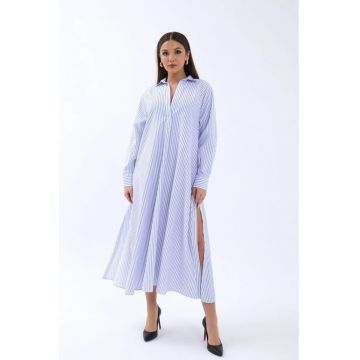 Rochie midi  cu dungi - albastru deschis - bumbac
