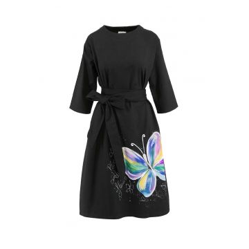 Rochie midi cu fluturi pictati manual Ziva